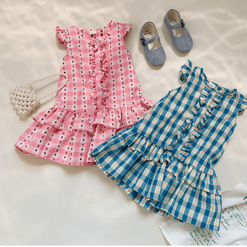 Toddler Heart Flower Plaid Ruffled Dress - image 2