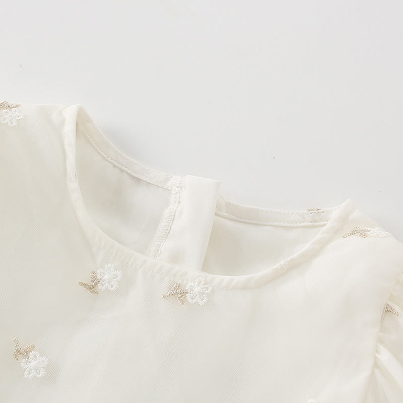 Toddler Embroidered Flower Tulle White Dress - image 2