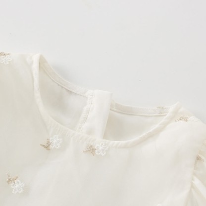 Toddler Embroidered Flower Tulle White Dress - image 2