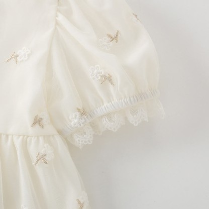 Toddler Embroidered Flower Tulle White Dress - image 4
