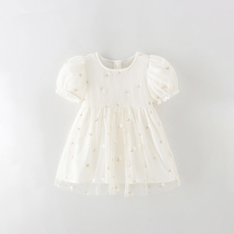 Toddler Embroidered Flower Tulle White Dress - White - 12Y - image 1