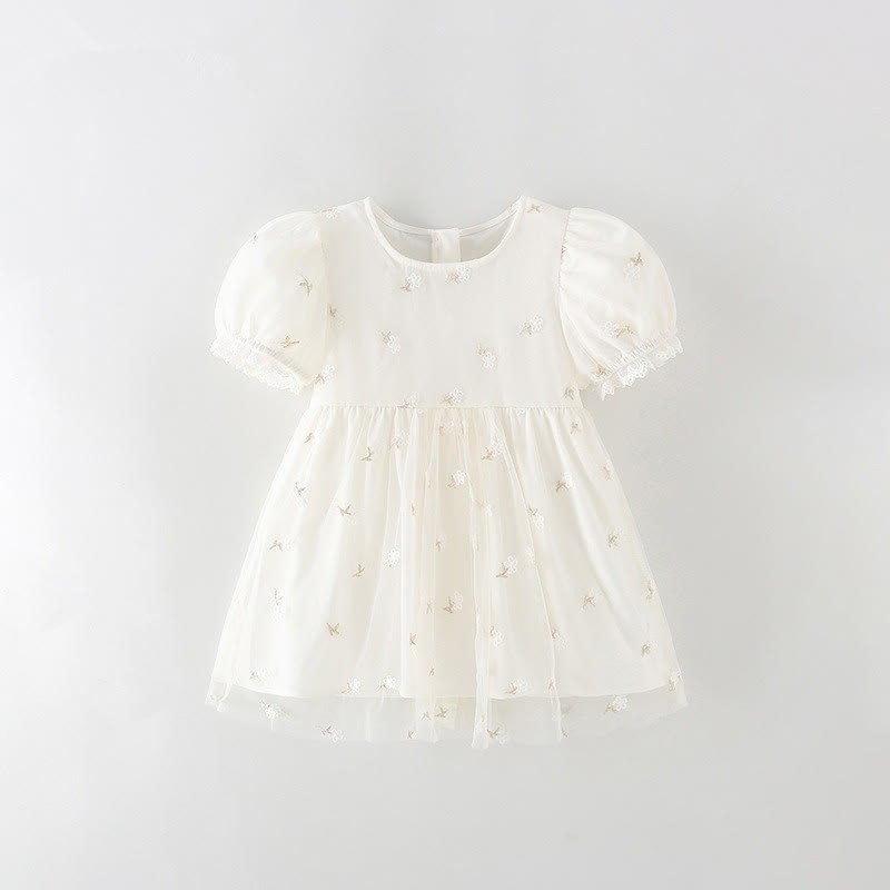 Toddler Embroidered Flower Tulle White Dress - White - 12Y - image 1