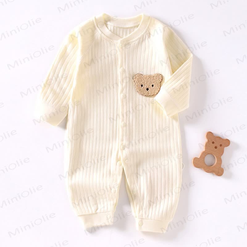  Baby Bear Patch Simple Soft Romper - Beige - 12-24M - image 1