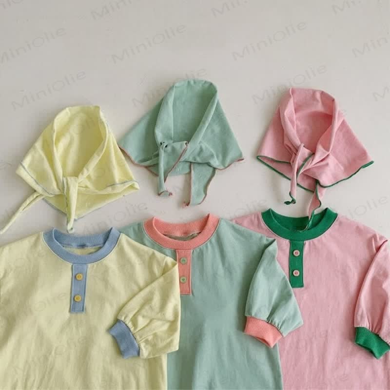 Baby Candy Color Romper with Triangle Scarf - image 2