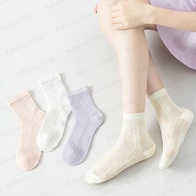 4 Pairs Toddler Girl Plain Soft Socks - image 2