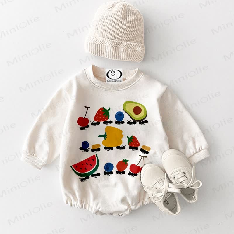 Baby Ants Carrying Fruits White Bodysuit - White - 18-24M - image 1