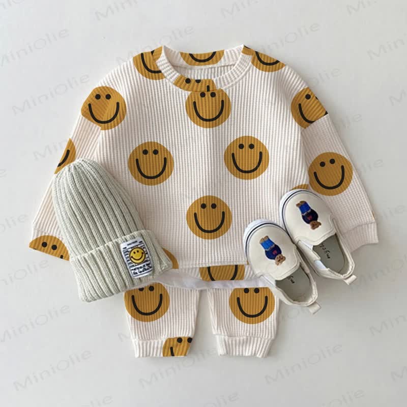Baby Toddler Smiley Face Waffle 2-piece Set - Apricot - 3-5T - image 1