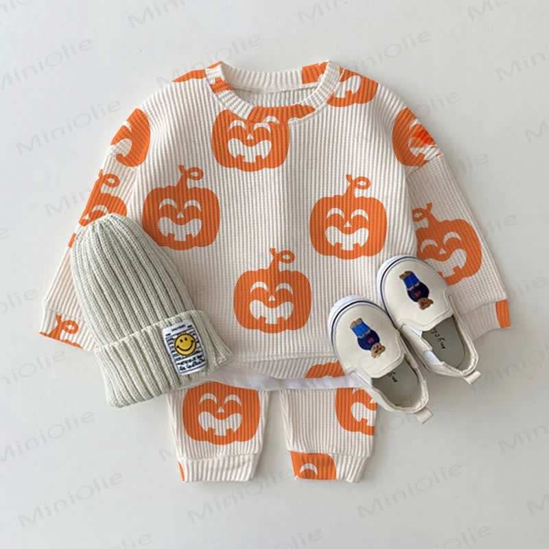Baby Toddler Halloween Pumpkin Waffle 2-piece Set - Apricot - 3-5T - image 1