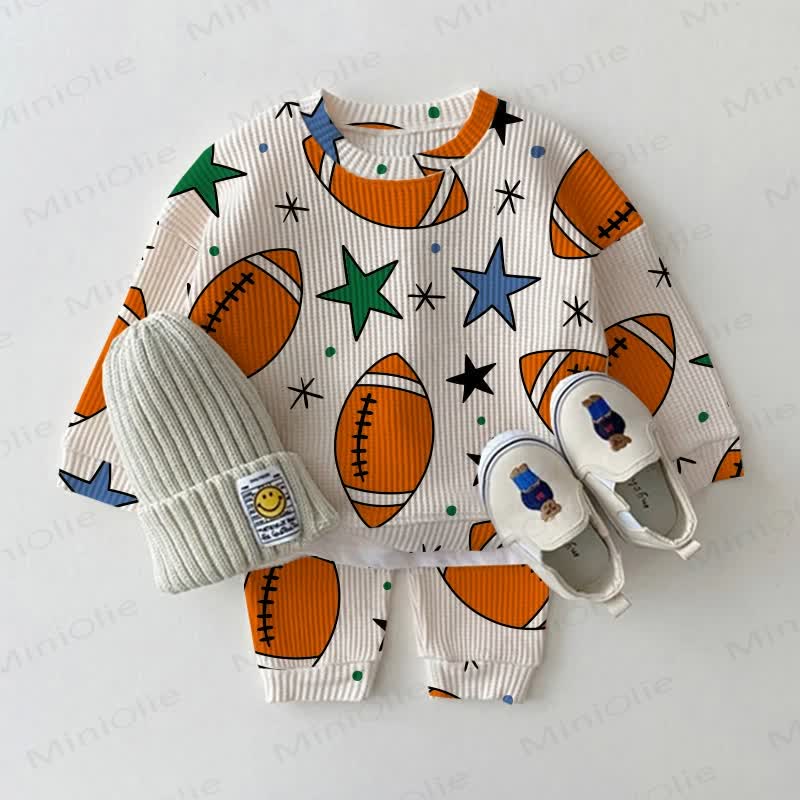 Baby Toddler Rugby Football Waffle 2-piece Set - Apricot - 2-3T - image 1