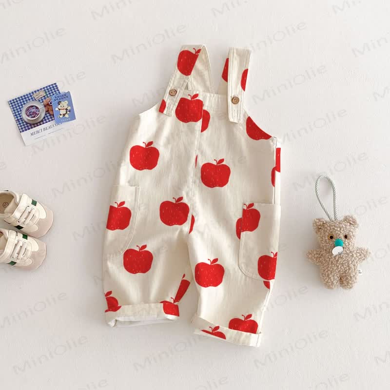 Baby Toddler Red Apple Overalls  - White - 5-7T - image 1