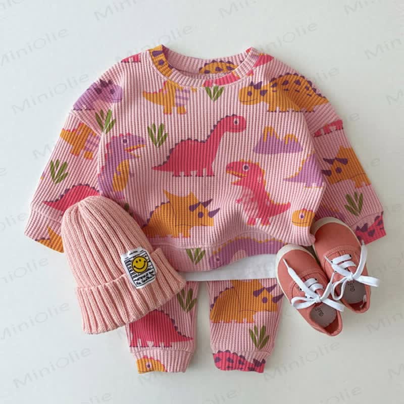 Baby Toddler Dinosaurs Pink Waffle 2-piece Set - Pink - 2-3T - image 1