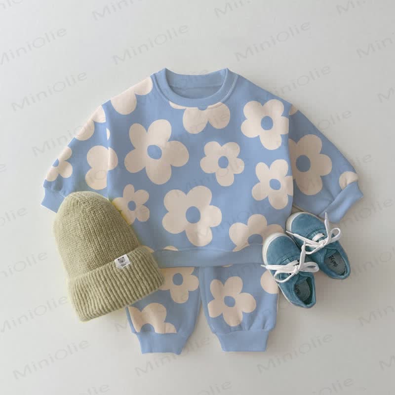 Baby Toddler Floral Blue Sweatshirt 2-piece Set - Blue - 3-5T - image 1