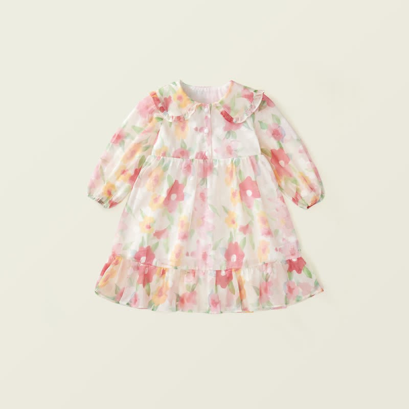 Toddler French Flower Beige Lapels Dress - Beige - 10Y - image 1