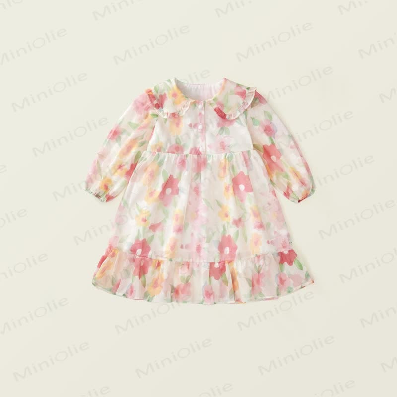 Toddler French Flower Beige Lapels Dress - Beige - 10Y - image 1