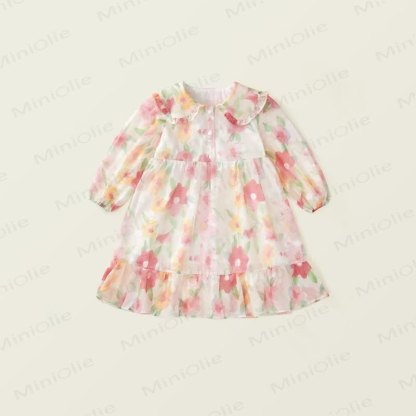Toddler French Flower Beige Lapels Dress - Beige - 10Y - image 1