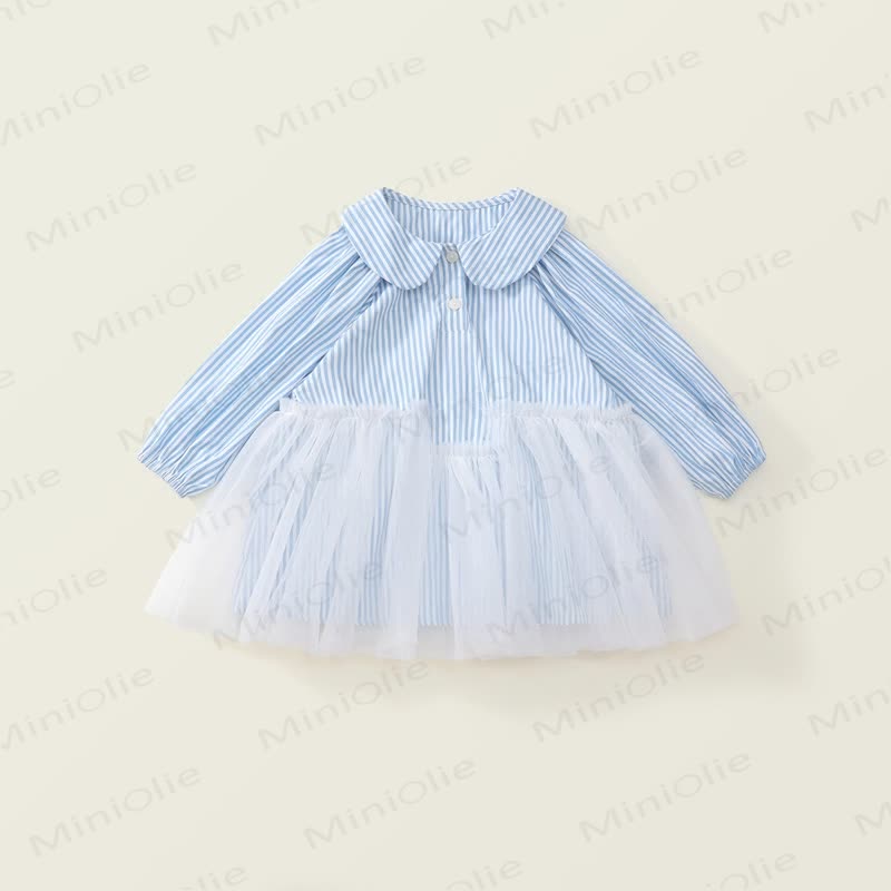 Toddler Blue Striped Tulle Shirt Dress - Blue - 10Y - image 1