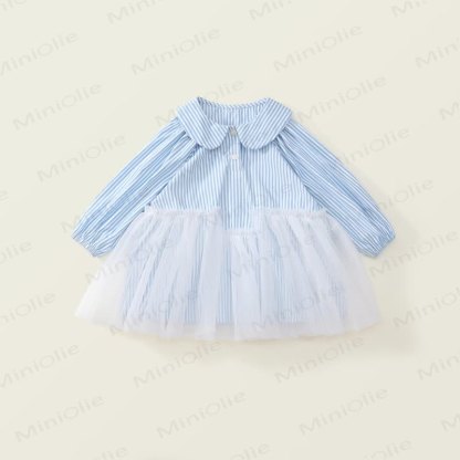 Toddler Blue Striped Tulle Shirt Dress - Blue - 10Y - image 1