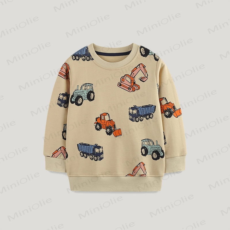 Kid Boy Cartoon Truck Khaki Sweatshirt - Khaki - 7Y - image 1