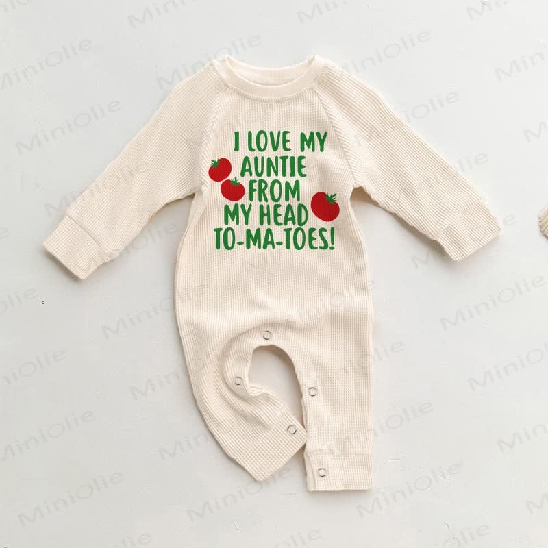 I LOVE MY AUNTIE FROM MY HEAD TO-MA-TOES! Baby Waffle Romper - Beige - 18-24M - image 1