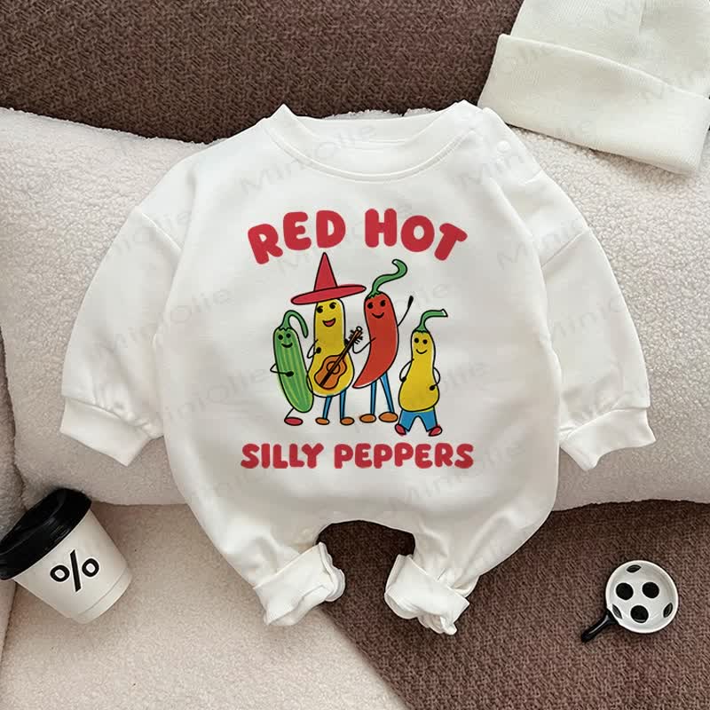 RED HOT SILLY PEPPERS Baby White Romper - White - 18-24M - image 1