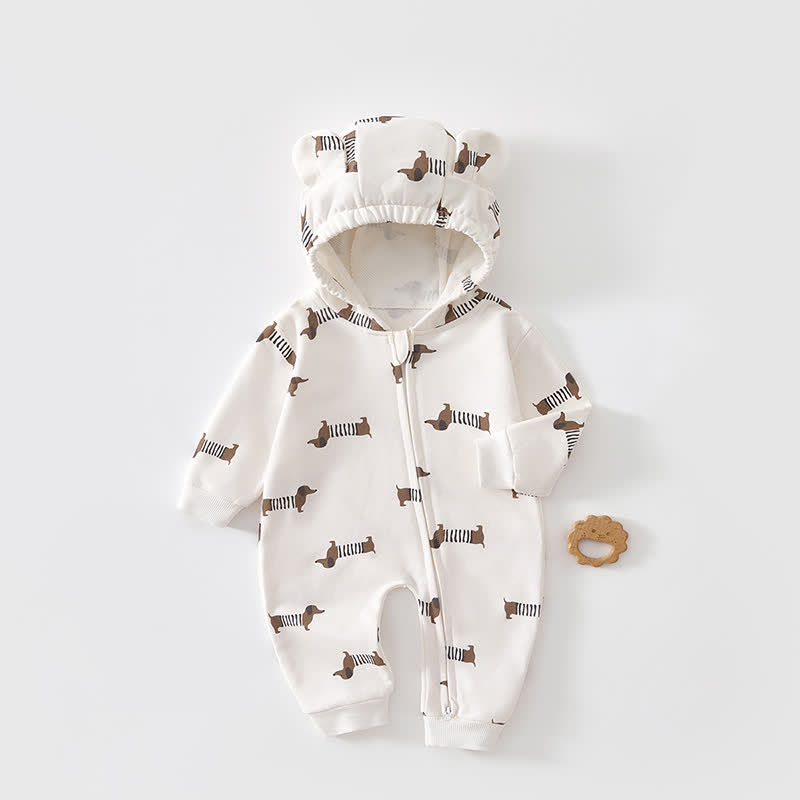 Baby Dinosaur Dachshund Moon Hooded Romper - Dachshund - 2-3T - image 1