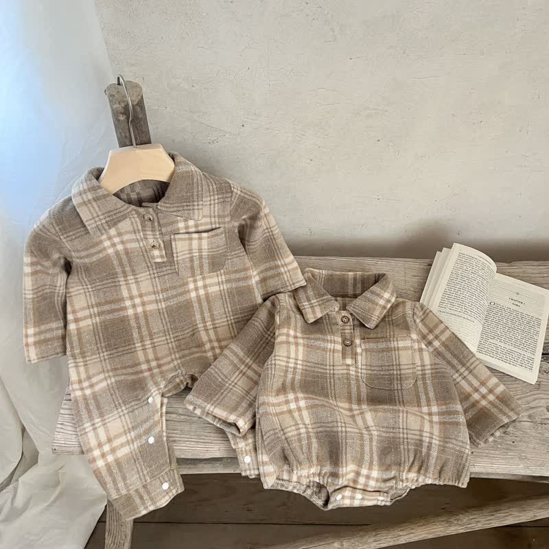 Baby Retro Plaid Lapel Romper/Bodysuit - image 8