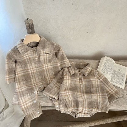 Baby Retro Plaid Lapel Romper/Bodysuit - image 8