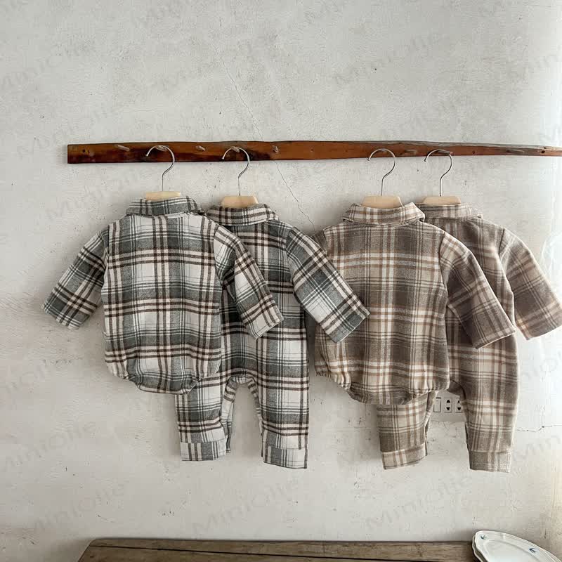 Baby Retro Plaid Lapel Romper/Bodysuit - image 2