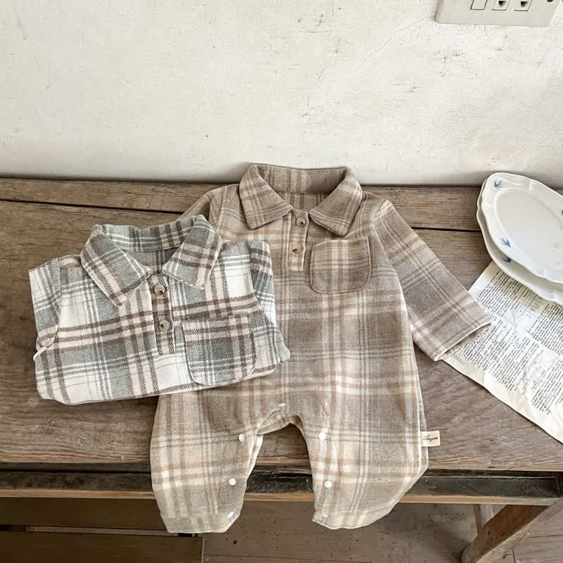 Baby Retro Plaid Lapel Romper/Bodysuit - image 12
