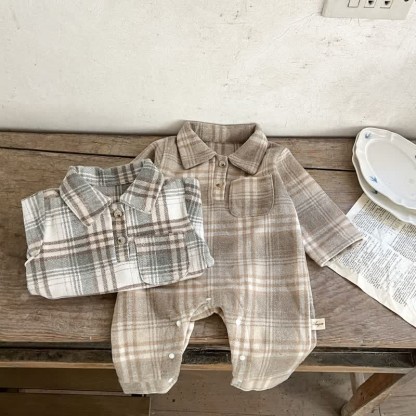 Baby Retro Plaid Lapel Romper/Bodysuit - image 12