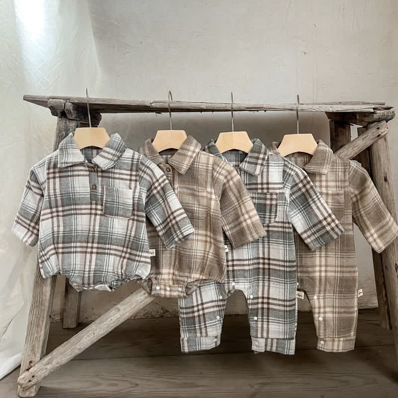 Baby Retro Plaid Lapel Romper/Bodysuit - image 3