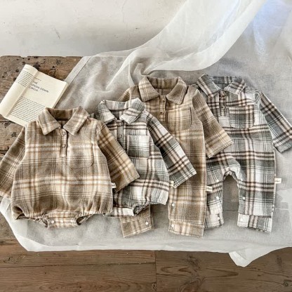 Baby Retro Plaid Lapel Romper/Bodysuit - image 5