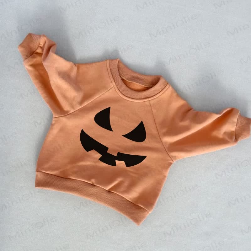 Baby Toddler Halloween Pumpkin Face Orange Sweatshirt - Orange - 3-5T - image 1