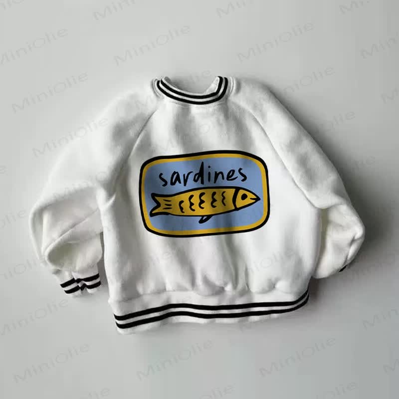 Baby Canned Sardines Striped Hem White Sweatshirt - White - 2-3T - image 1