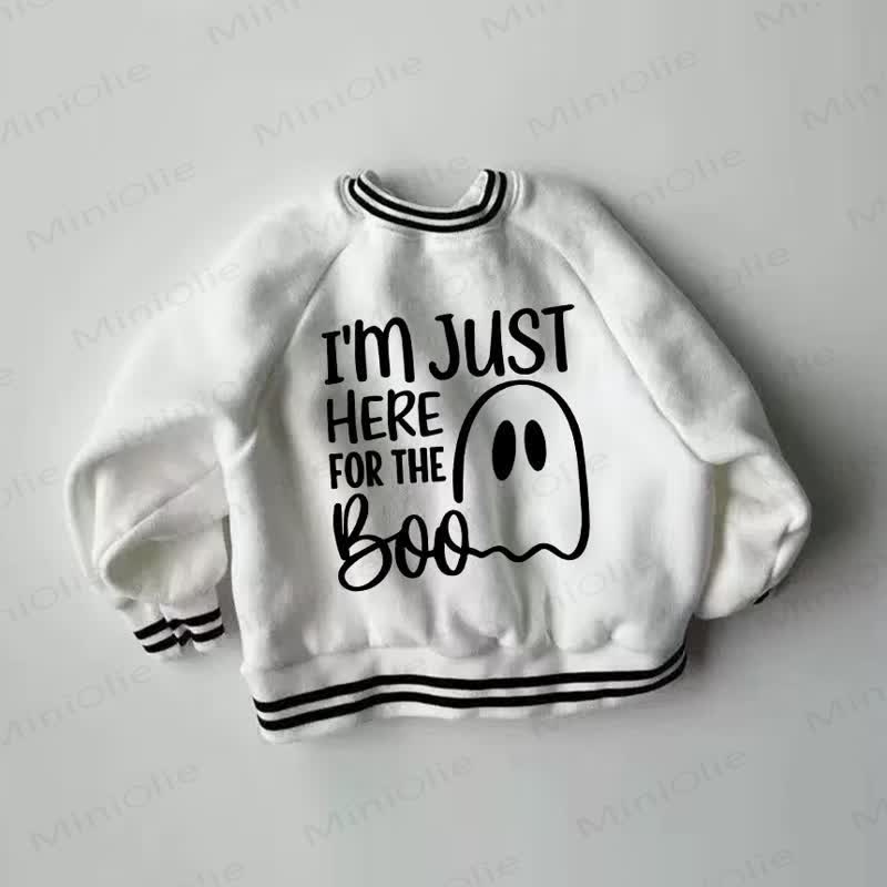 I'M JUST HERE FOR THE BOO Baby Striped Hem White Sweatshirt - White - 2-3T - image 1