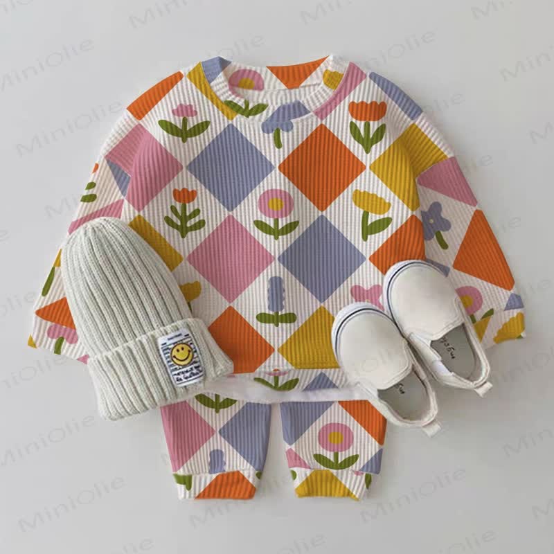 Baby Colored Diamond Florals Waffle 2-piece Set - Beige - 2-3T - image 1