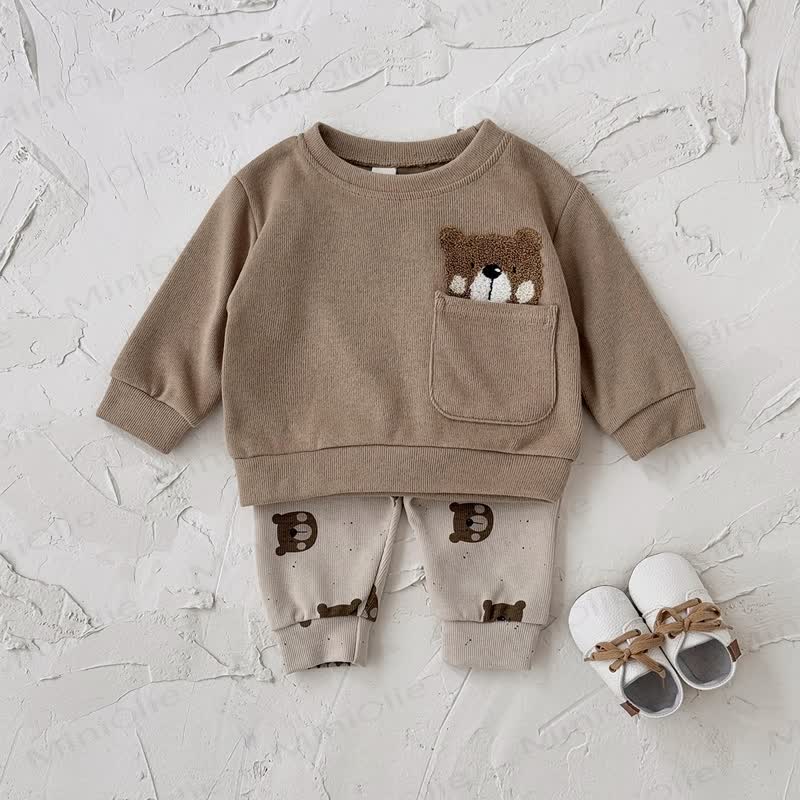 Baby 2-Piece Cartoon Bear Brown Set - image 1