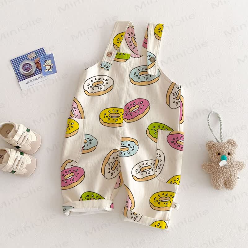 Baby Toddler Donuts Printed Overalls  - Apricot - 2-3T - image 1