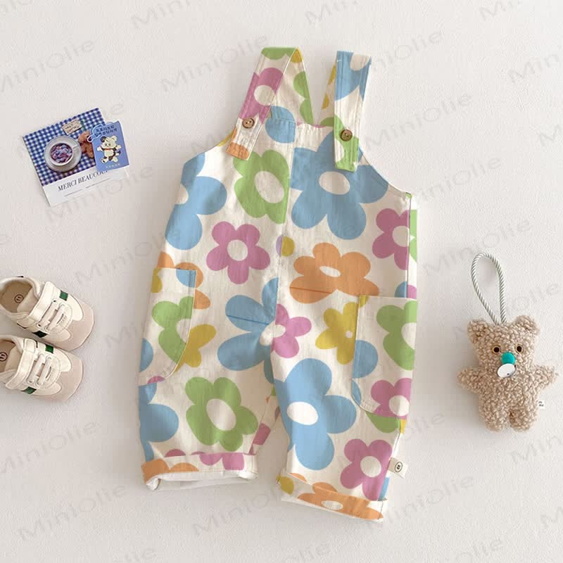 Baby Toddler Colored Floral Overalls  - Apricot - 2-3T - image 1