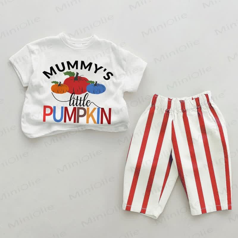 MUMMY'S LITTLE PUMPKIN Baby Red Vertical Striped 2-piece Set - White&Red - 2-3T - image 1