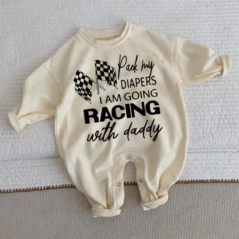 PACK MY DIAPERS I AM GOING RACING WITH DADDY Baby Beige Romper - Beige - 2-3T - image 1