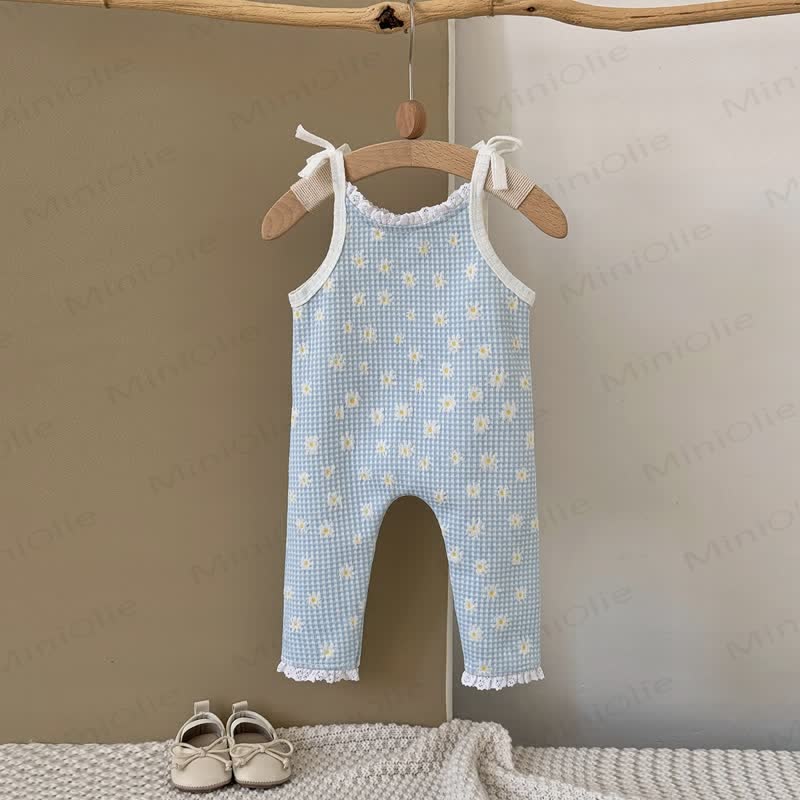 Baby Blue Flower Waffle Cute Overalls - image 2