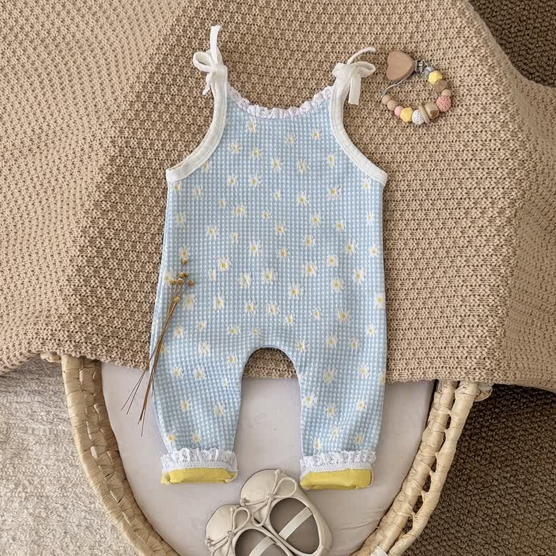 Baby Blue Flower Waffle Cute Overalls - image 1