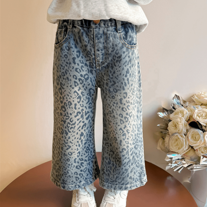 Toddler Leopard Print Denim Blue Pants - image 2