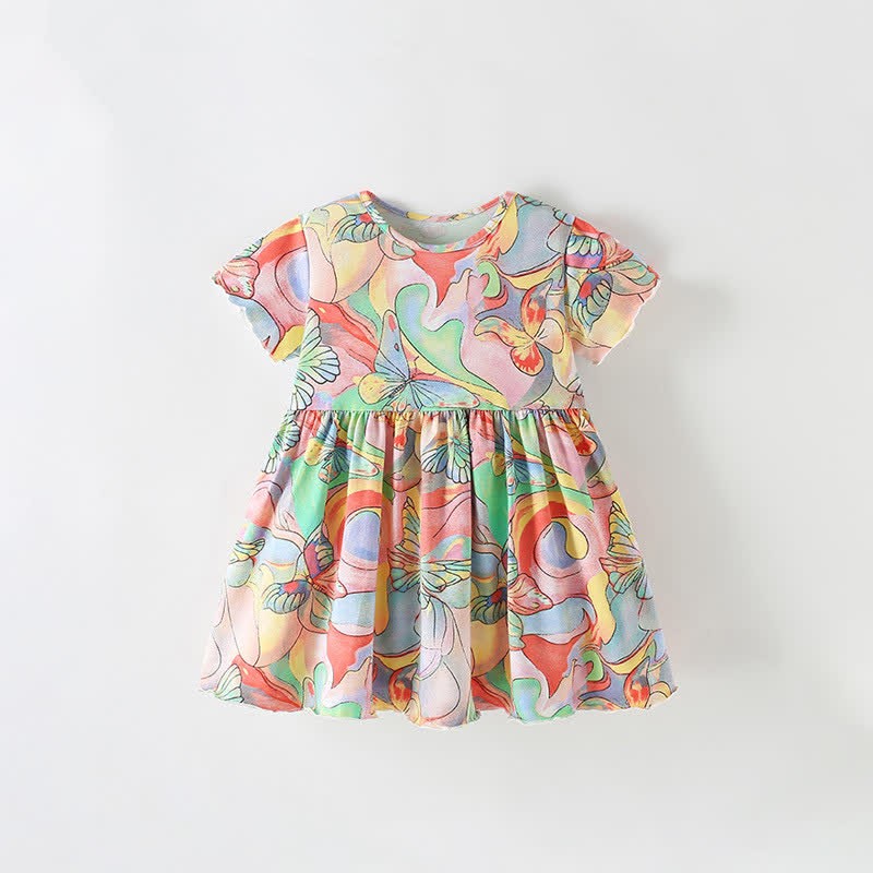 Toddler Colorful Abstract Butterfly Lovely Dress - Colorful - 12Y - image 1