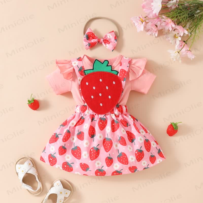 Baby 2-Piece Pink Strawberry Set with Headband - image 1