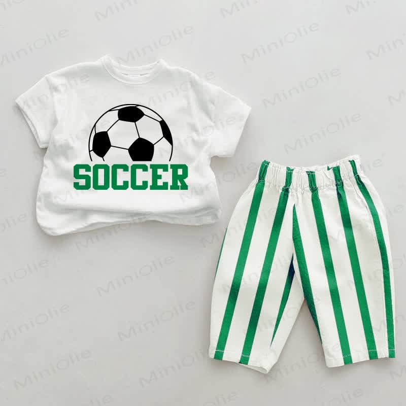 SOCCER Baby Green Vertical Striped 2-piece Set - White&Green - 2-3T - image 1