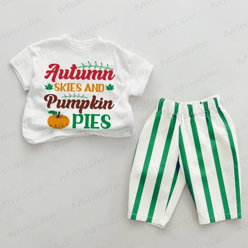 AUTUMN SKIES AND PUMPKIN PIES Baby Green Vertical Striped 2-piece Set - White&Green - 2-3T - image 1