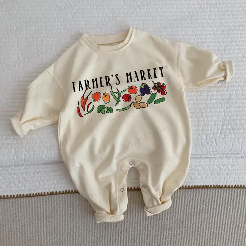 Baby Watercolor Vegetable Beige Romper - FAMRER'S MARKET - 2-3T - image 2