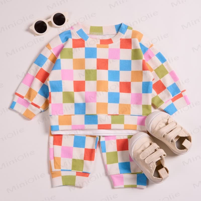 Baby Toddler Colored Checkerboard Waffle 2-piece Set - Apricot - 3-5T - image 1